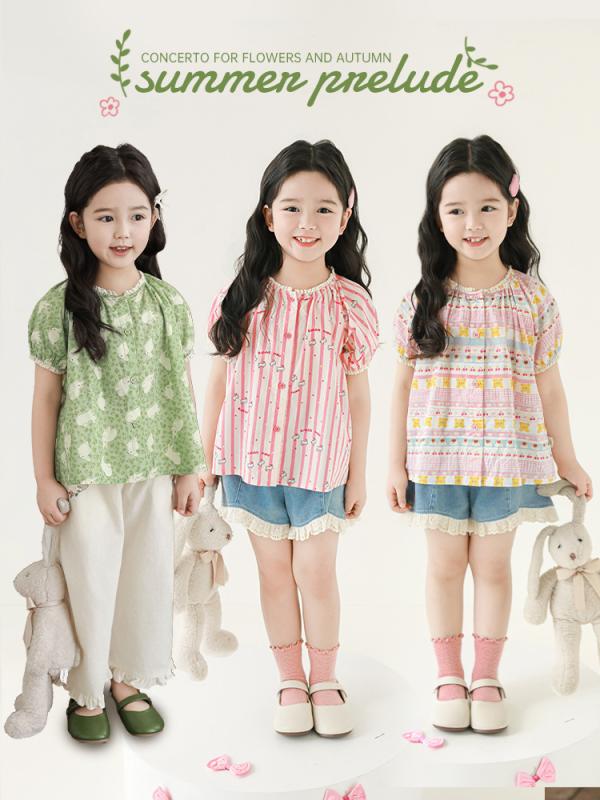 シャツ キッズ かわいい 萌えキャラ プリント 薄手 パフスリーブ トップス(4.0)