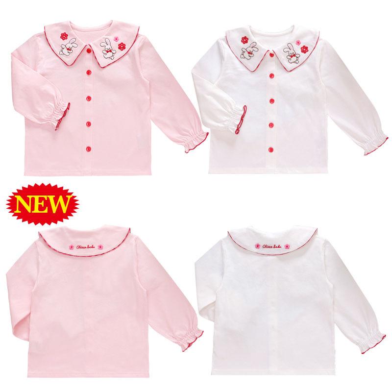 シャツ キッズ 女の子 子供服 長袖 刺繍 花柄 ウサギ かわいい 綿 トップス ブラウス インナー 春秋