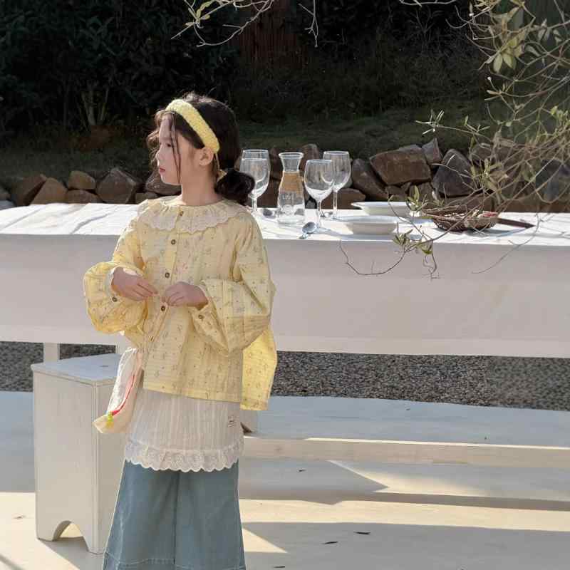 樂天商城 - シャツ キッズ 女の子 花柄 襟付き パフスリーブ ゆったり 子供服 ブラウス トップス かわいい 韓国 春秋2