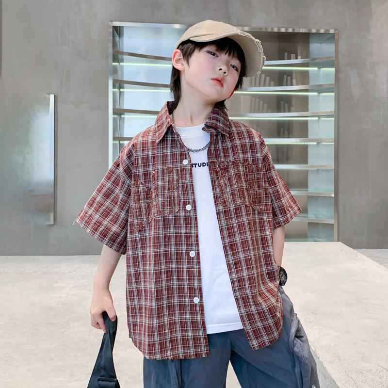 シャツ キッズ 男の子 夏服 子供 半袖シャツ チェック柄 接触冷感 中学生 高校生