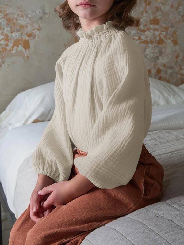 シャツ キッズ 長袖 トップス 綿 ガーゼ素材 Tシャツ 女の子用 カットソー 春秋 かわいい 木耳フリル プルオーバー