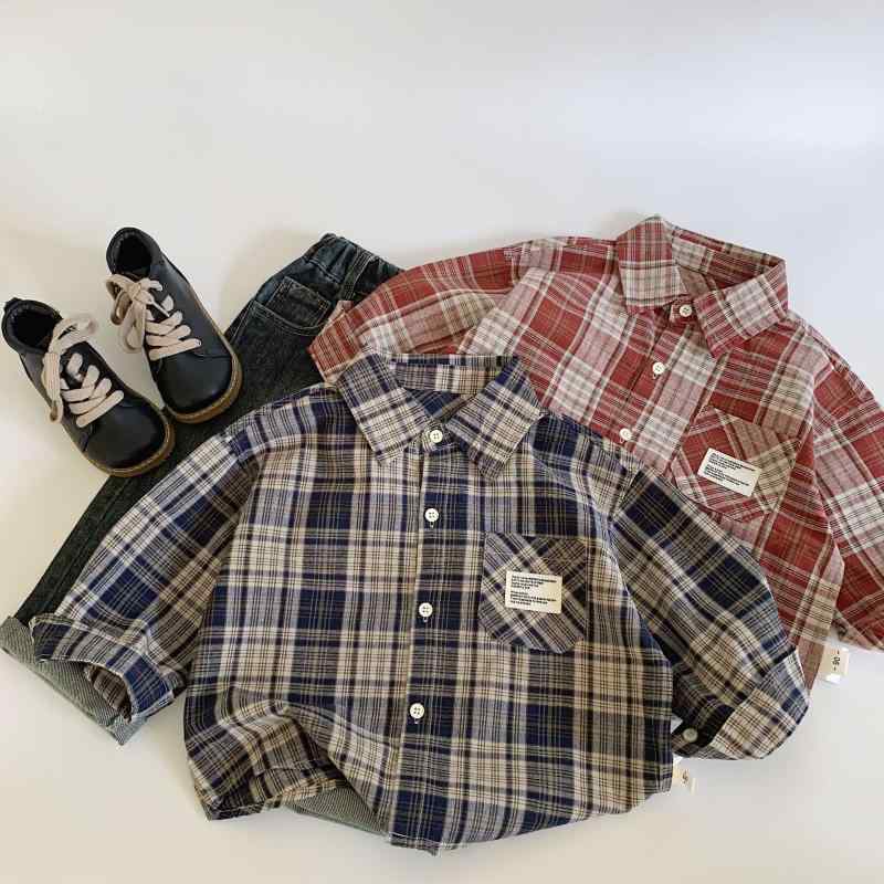 シャツ キッズ 男の子 子供服 綿 コットン 格子柄 長袖 襟付き シャツ おしゃれ かわいい 春秋 洋風 ト..