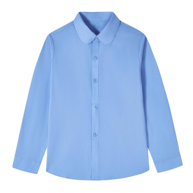 シャツ ガールズ 子供服 長袖 ブルー イングリッシュスクールスタイル ゆったりサイズ 春秋 小学生 中学生 スクールシャツ 制服