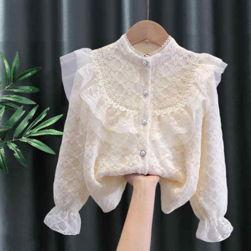 シャツ キッズ 子供服 長袖 レース 春秋 トップス ブラウス ガーリー 杏色