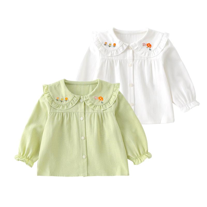 シャツ キッズ 長袖 ブラウス かわいい 子供服 女の子 秋物 春秋 トップス 普段着 ベビー ドール襟
