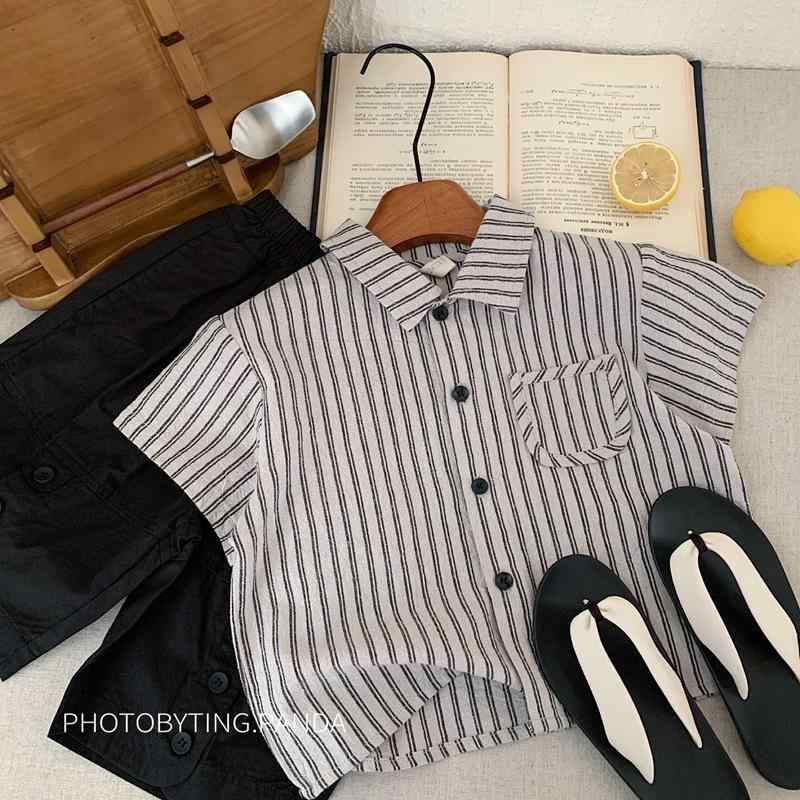 子供服 男の子 ストライプ柄 半袖 シャツ カーディガン キッズ 韓国子供服 春夏 トップス 羽織りもの