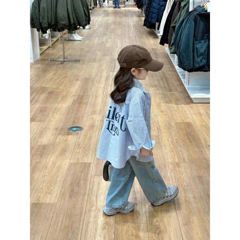 子供服 シャツ 女の子 ストライプ柄 春物 ガールズ アルファベットプリント ゆったり かわいい 普段着