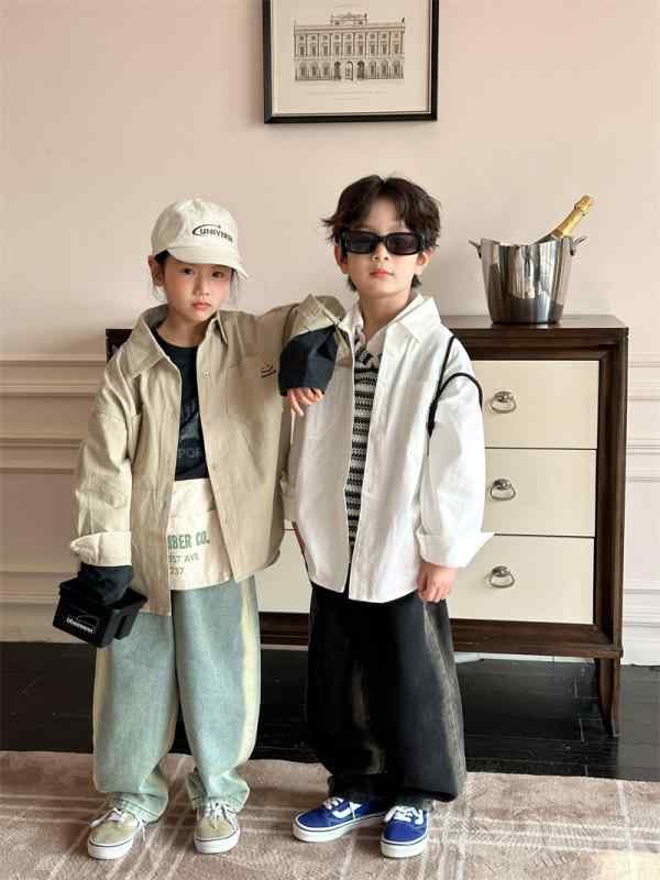 シャツ キッズ 子供服 長袖 春秋 男女兼用 スマイル ニコちゃん 刺繍 襟付き トップス アウター 羽織り かわいい2