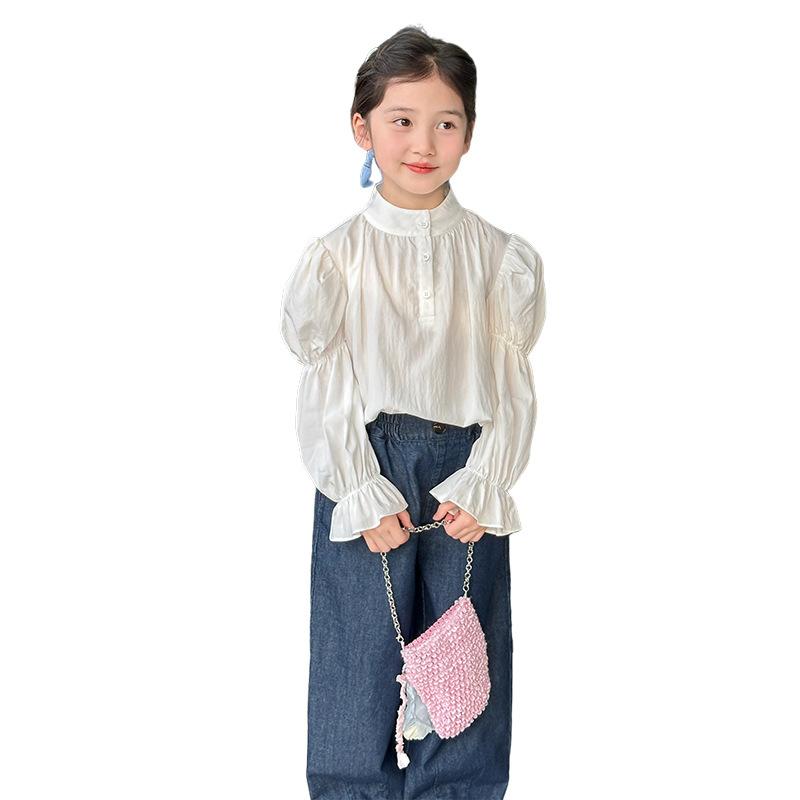 シャツ キッズ 子供 白シャツ ブラウス 長袖 トップス 女の子 春秋 かわいい フリル襟 韓国 フォーマル 発表会 普段着