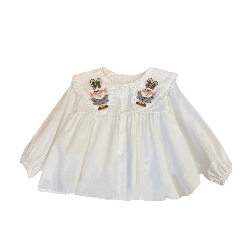シャツ ガールズ 子供服 ブラウス 長袖 立体 ウサギ 襟 フリル 春秋 かわいい プリンセス