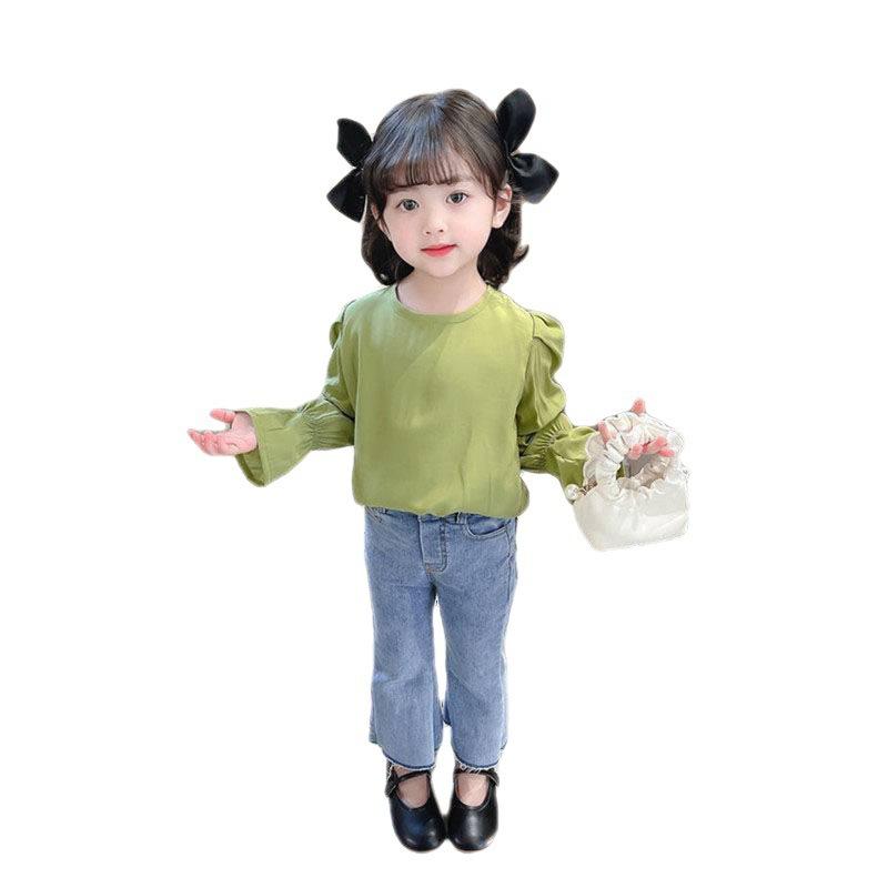 シャツ キッズ 長袖 韓国 丸襟 ギャザー パフスリーブ ブラウス 子供服 チュニック トップス かわいい ..