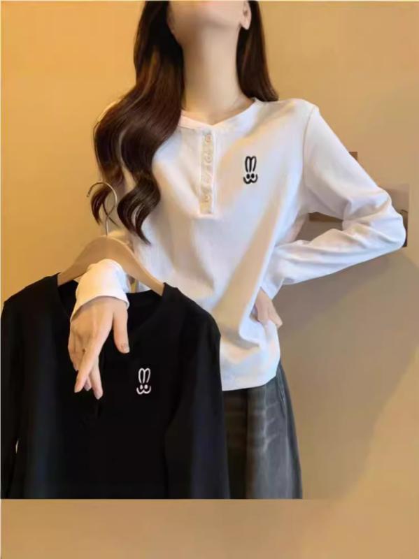 Rakuten - Tシャツ レディース 大きいサイズ 体型カバー チュニック カットソー かわいい ウサギ柄 コットン 綿100% 長袖 トップス 秋冬 ゆったり 普段使い