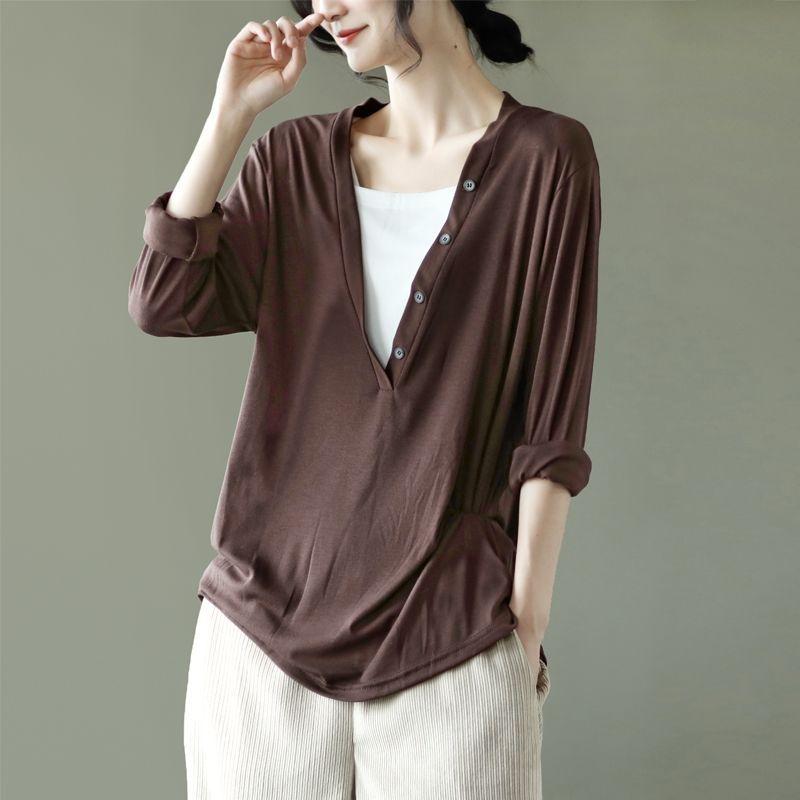 Tシャツ レディース 長袖 大 حجم カバー ゆったり トップス カットソー プルオーバー インナー 春秋 ファッション2