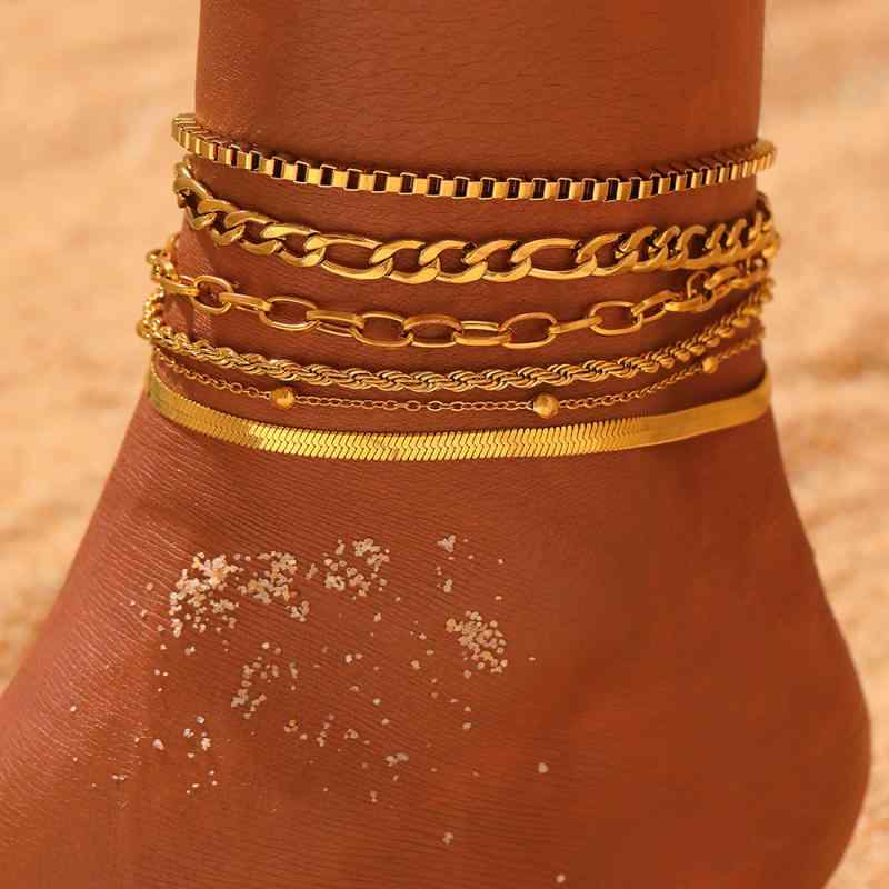 アンクレット レディース ステンレス 6点セット 個性的なスネークチェーン 多層 レイヤード ビーチ サンダル かわいい おしゃれ トレンド2