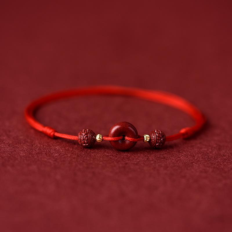 ブレスレット レディース 赤紐 天然石 真朱砂 平安扣 幸運 お守り アンクレット