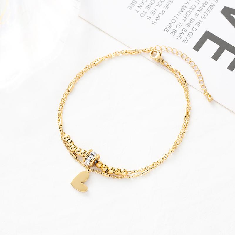 レディース アンクレット 多層 スパンコール ハート ペンダント チタン鋼 18K金メッキ ホワイトゴールド かわいい おしゃれ アクセサリー ジュエリー