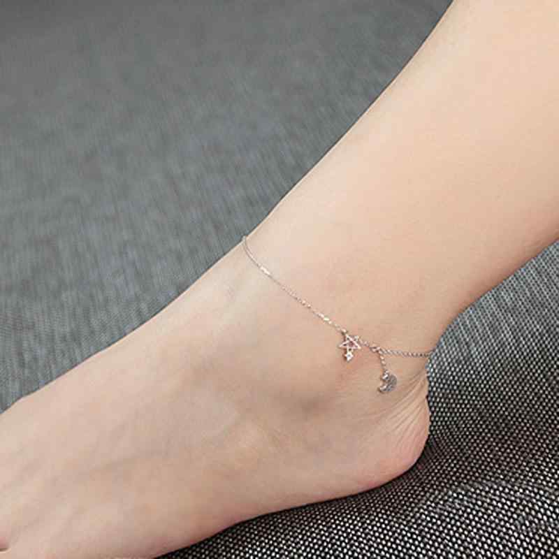 アンクレット レディース 韓国 ジルコニア 星 月 レッド 紐 かわいい シンプル 小さめ 小ぶり 学生 ギフト
