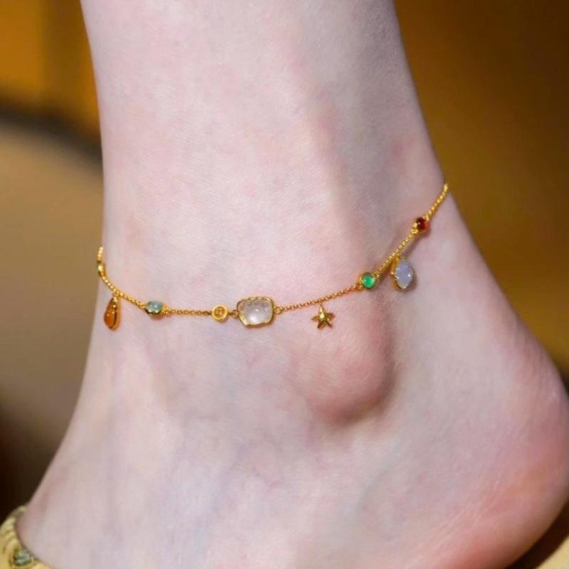 アンクレット レディース かわいい 花柄 海星 カニ モチーフ ビーチ サンダル チェーン アクセサリー カラフル ジルコニア 上品 エレガント