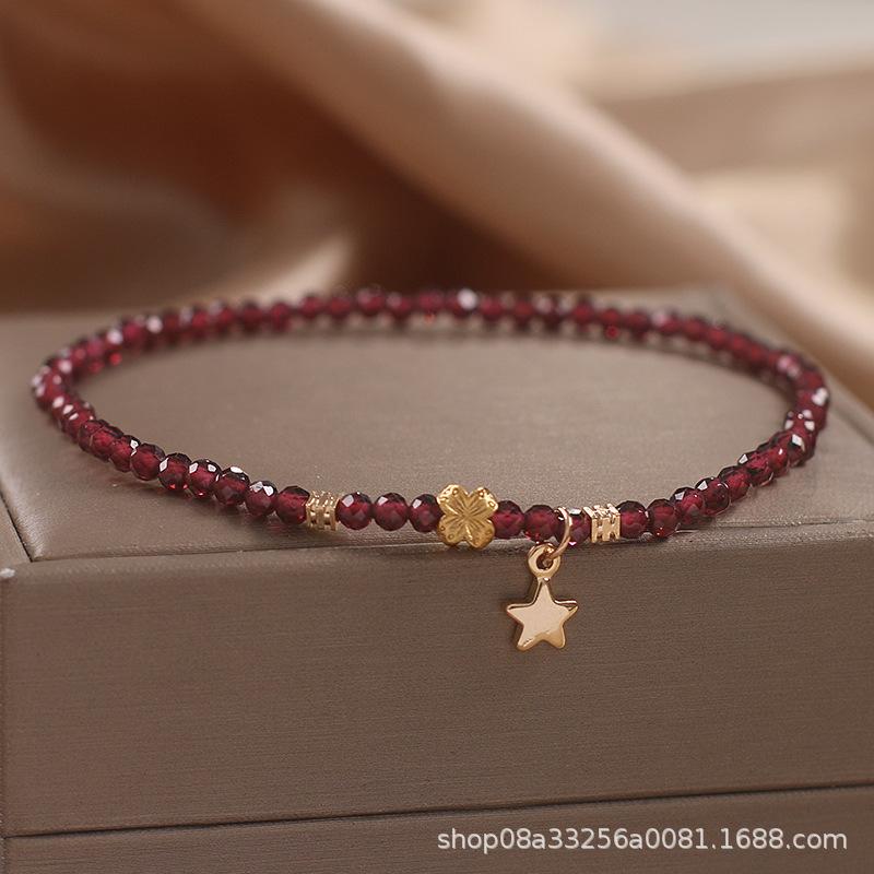 ブレスレット レディース 春夏 高級感 天然石 ガーネット 星 接触冷感 アンクレット アクセサリー