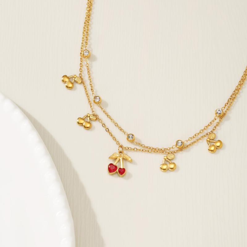 アンクレット レディース ファッション ジルコニア サクランボ 光沢 ダブルチェーン