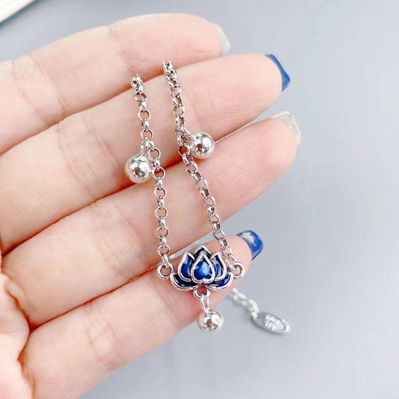 アンクレット レディース 鈴付き ブルー ロータス レトロ エスニック アジアン ファッション アクセサリー