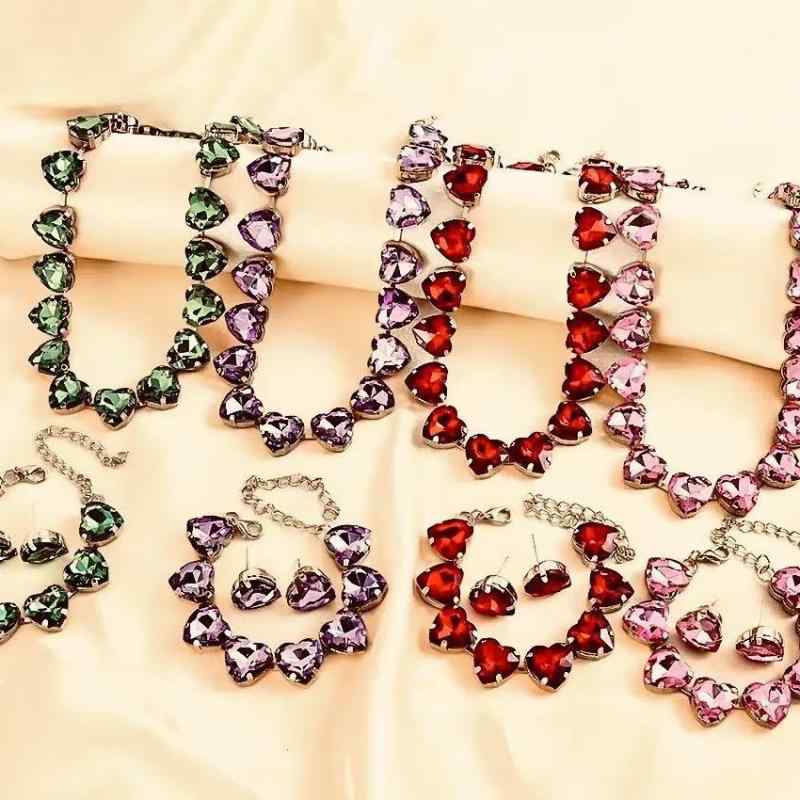 アクセサリー レディース 桃 ハート ジルコニア ネックレス ブレスレット アンクレット イヤリング セ..