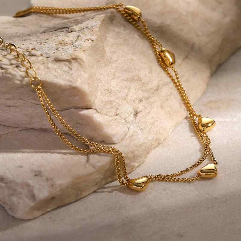 Anklets - アンクレット レディース チタン鋼 ダブルハート ジルコニア シルバーカラー シンプル かわいい アクセサリー