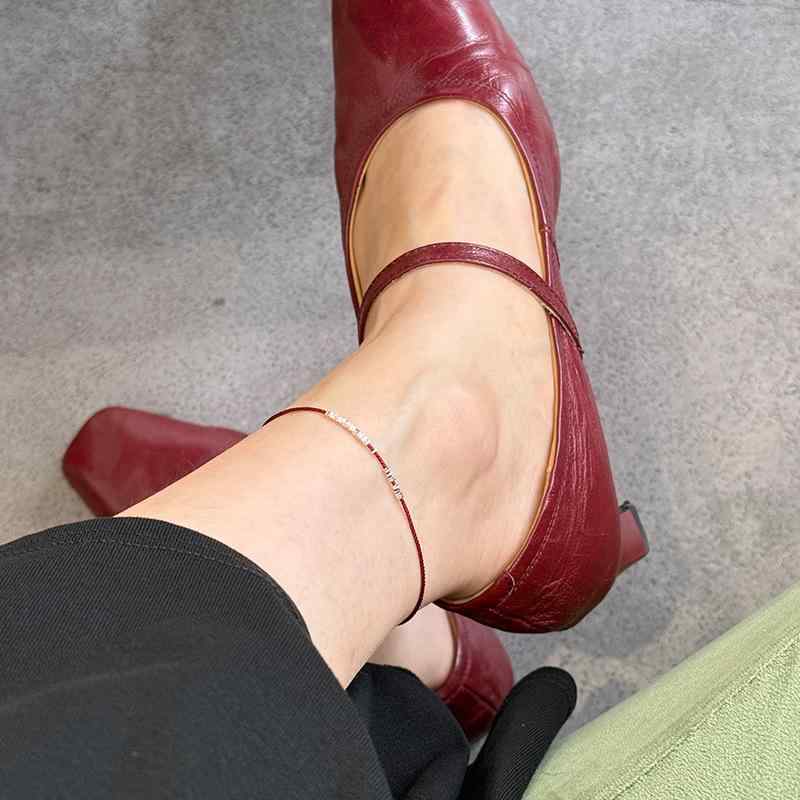 アンクレット レディース シルバー925 レッド ロープ 手編み かわいい ガーリー 学生 ガールフレンド アクセサリー