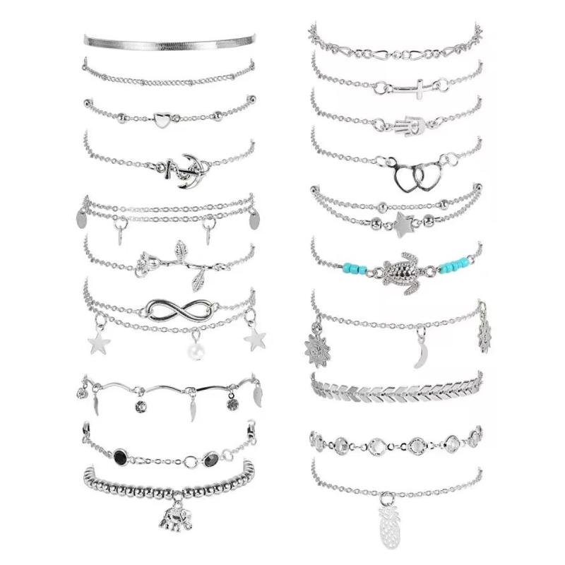 アンクレット レディース ファッション ターコイズ 幾何学模様 レトロ ボヘミアン サマー アクセサリー ジュエリー 20点セット かわいい おしゃれ普段使い