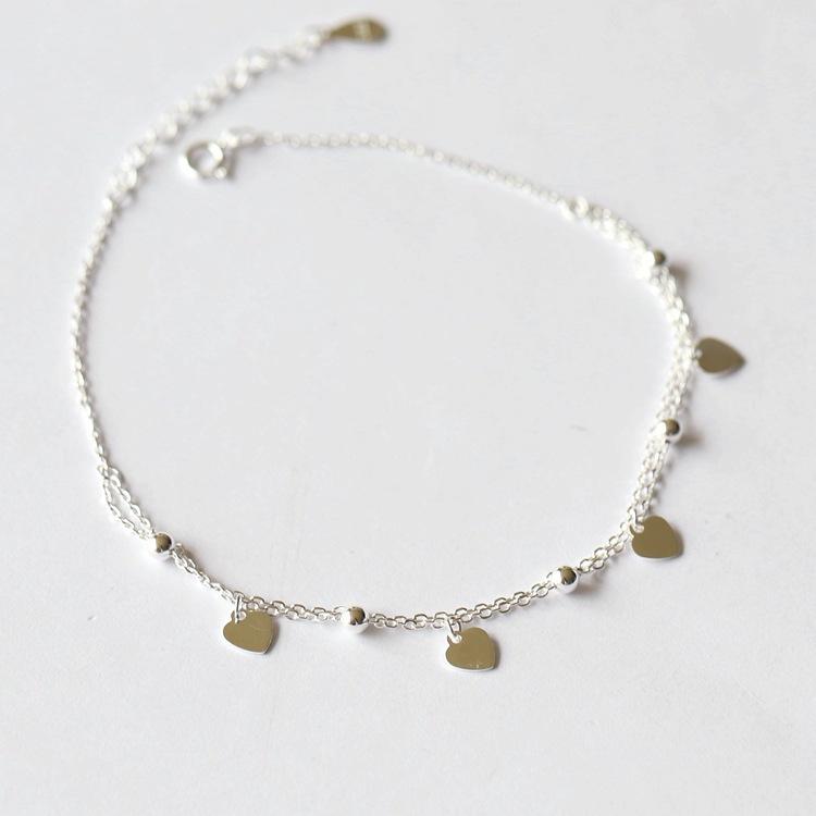 アンクレット レディース 韓国風 ファッション 光沢 シルバー 小さめ ハート 銀色 アクセサリー 気質 おしゃれ かわいい