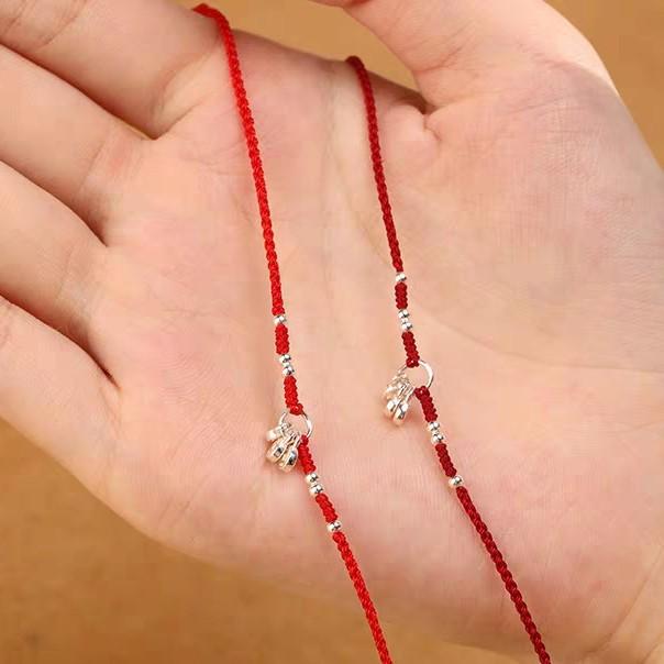 ブレスレット レディース メンズ 925シルバー ラッキーアイテム 本命年 超極細 レッド ロープ 手編み込み