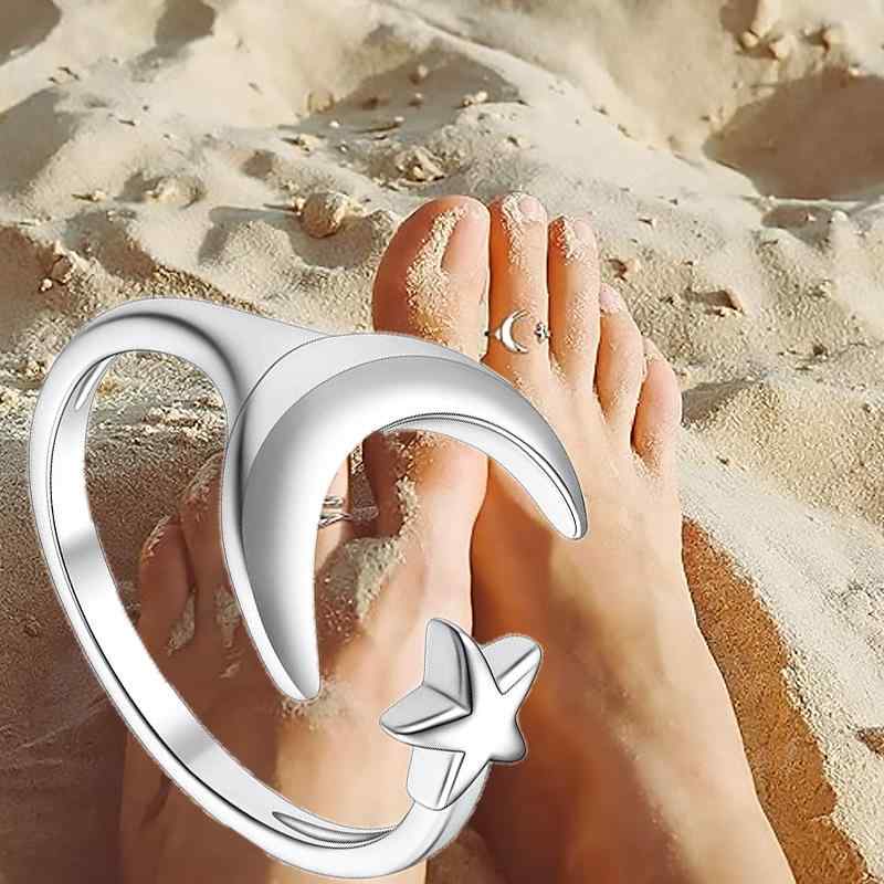 指輪 レディース シルバー925 星 月 オープンリング 調節可能 サンダル ミュール トゥリング ピンキーリング シルバーアクセサリー かわいい おしゃれ