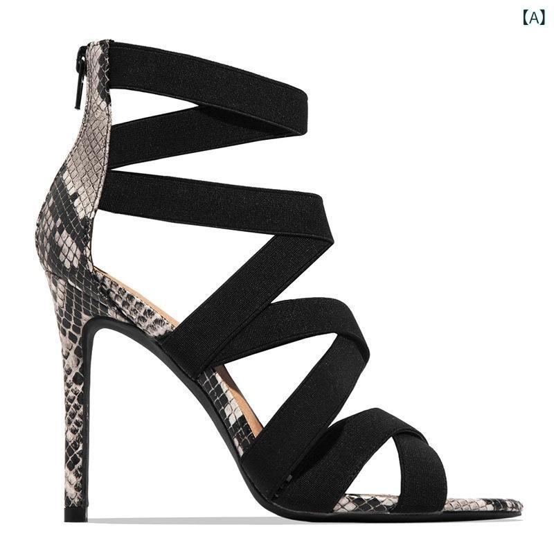 サンダル レディース ハイヒール ピンヒール ポインテッドトゥ オープントゥ アンクルストラップ ロー..