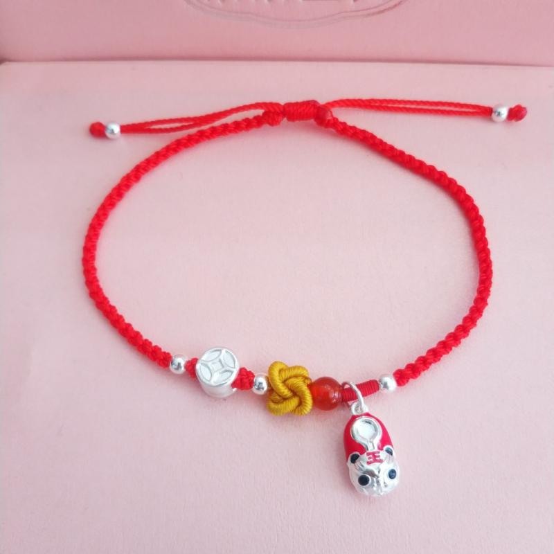 サンダル レディース 本命年 赤い紐 999シルバー 銅銭 990シルバー 虎の頭 モチーフ 手作り 転運パール 赤紐 アンクレット ラッキーアイテム2