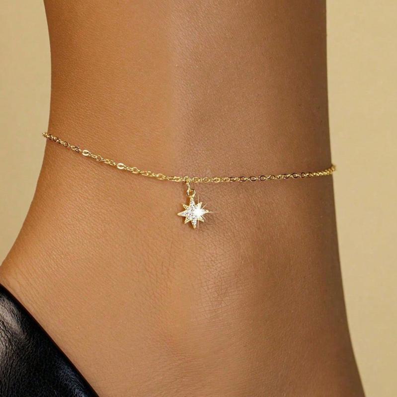 アンクレット レディース サマー ビーチ アクセサリー 925 シルバー 八芒星 ジルコニア フットジュエリー ギフト かわいい おしゃれ プレゼント