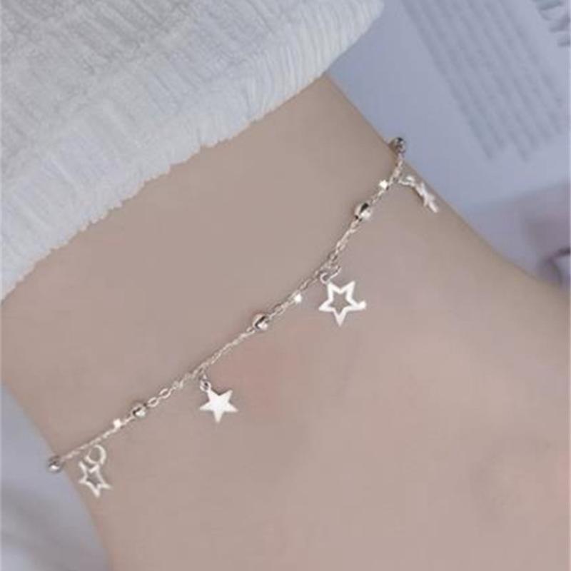 アンクレット レディース S925 シルバー 韓国風 五芒星 スター 丸玉 鏤空 星形 かわいい おしゃれ アクセサリー ジュエリー