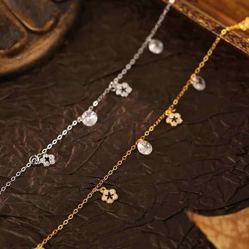 アクセサリー レディース S925 シルバー 小花 アンクレット 高級感 ジルコニア フリンジ 上品 かわいい 足飾り エレガント