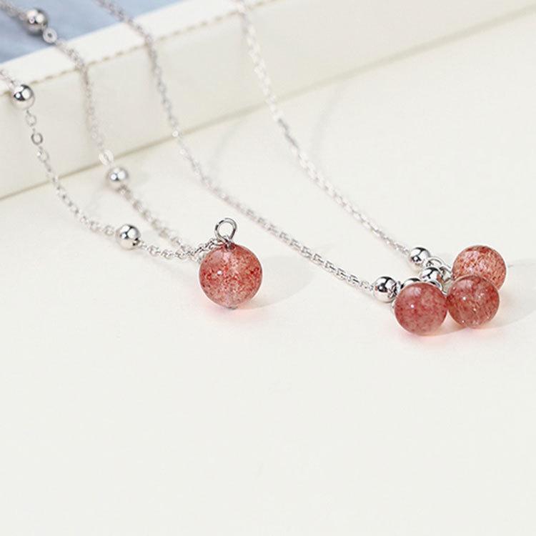 アンクレット レディース シルバー925 ストロベリークォーツ 小さめ 転運珠 かわいい 韓国風 ガールズ アクセサリー