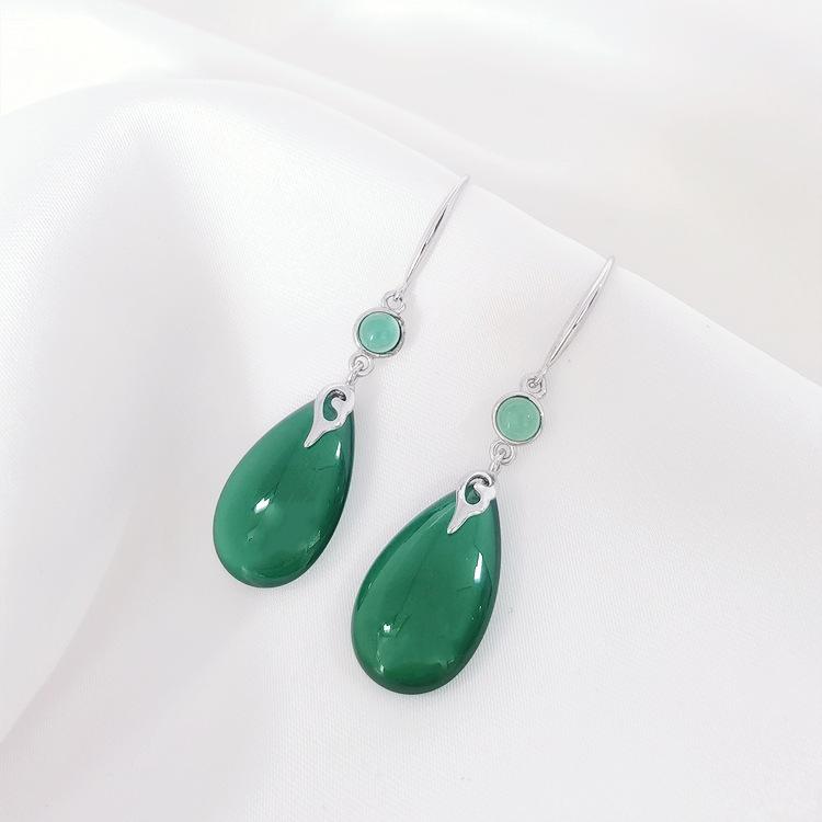 White Coral - ピアス レディース S925 シルバー 緑玉髄 ドロップ イヤリング レトロ シルバー925 銀製 アクセサリー チャイナドレス 和装 フォーマル かわいい おしゃれ