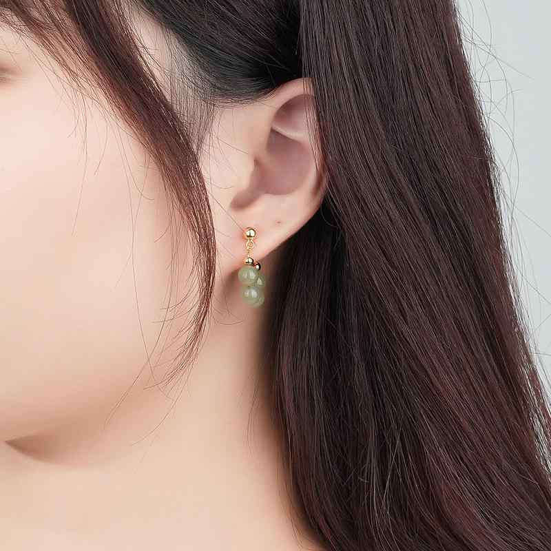 Cubic Zirconia - イヤリング レディース s925 シルバー 和田玉 丸玉 スタッドピアス 国風 復古調 アンティーク調 高級感 ママ プレゼント ギフト アクセサリー