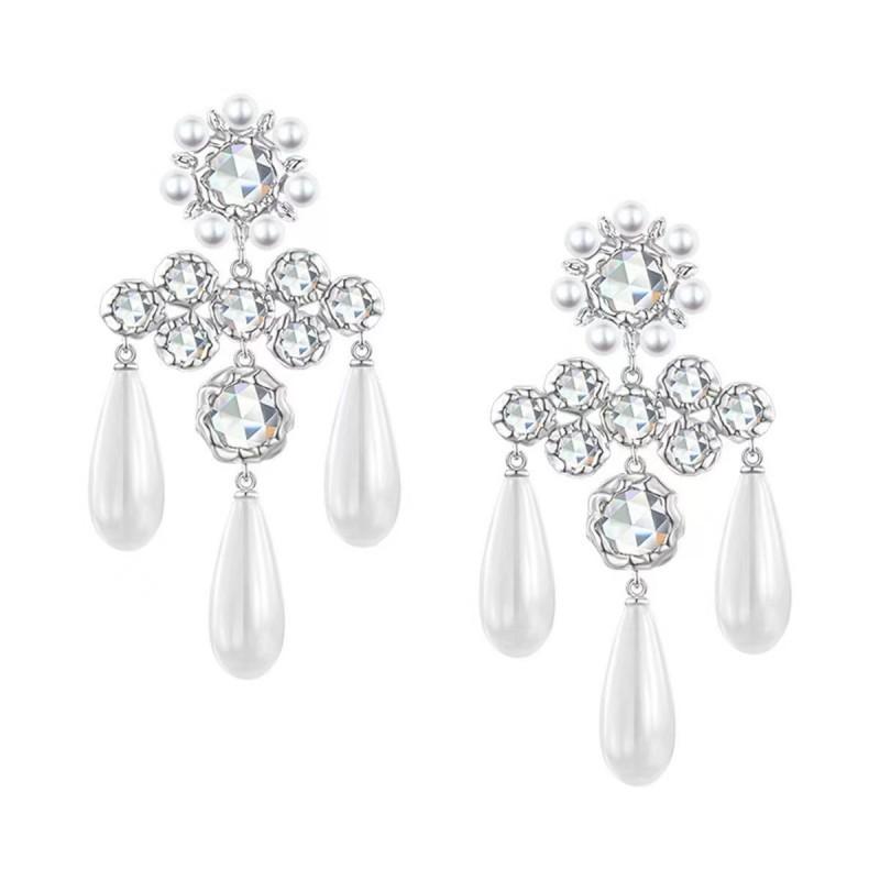 イヤリング レディース 女性用 レトロ 宮廷風 宝石 パール 大ぶり 揺れる ドロップ 電気メッキ加工
