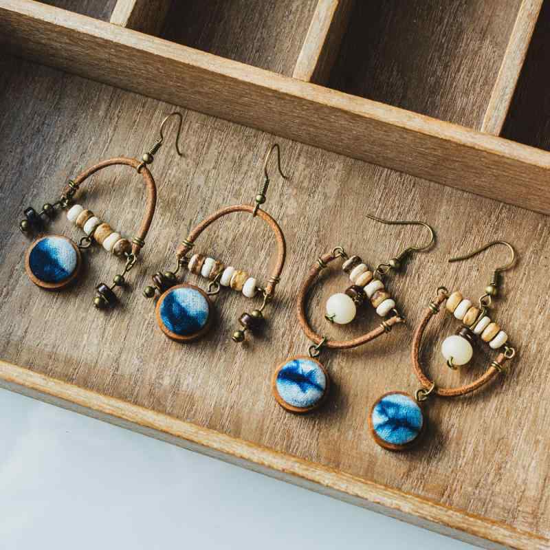 ピアス レディース 手作り 絞り染め イヤリング 新中国スタイル レトロ エスニック 小さめ アクセサリー