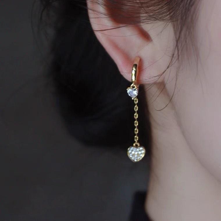 ピアス レディース シルバー999 ハート タッセル チェーン 韓国風 ドロップ 冷淡 かわいい イヤリング アレルギー対応 プレゼント ギフト