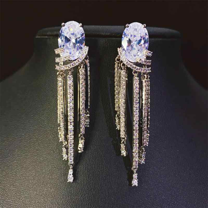 翠榴石 - イヤリング レディース 高級感 ジルコニア 水滴 揺れる ロング タッセル 電気メッキ加工 パーティー フォーマル ジュエリー アクセサリー2