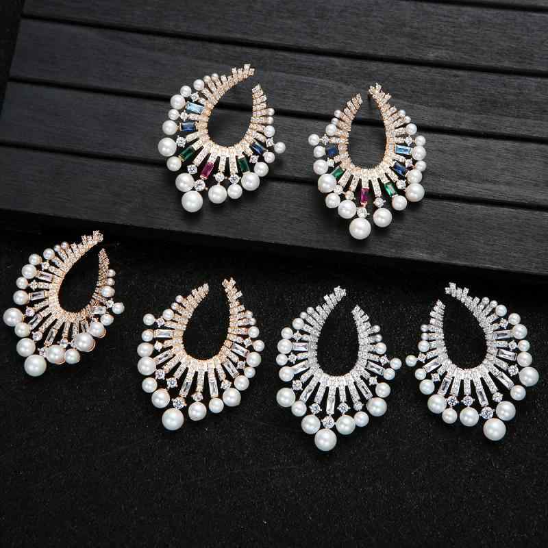 ピアス レディース ヨーロッパ風 ジルコニア パール U字型 イヤリング シルバー925針 フォーマル パーティー アクセサリー