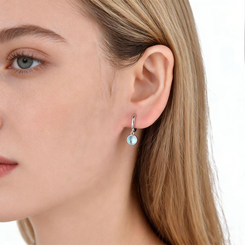 ピアス レディース S925 シルバー 月光石 サークル リング 韓国風 小さめ シンプル かわいい イヤリング シルバーアクセサリー