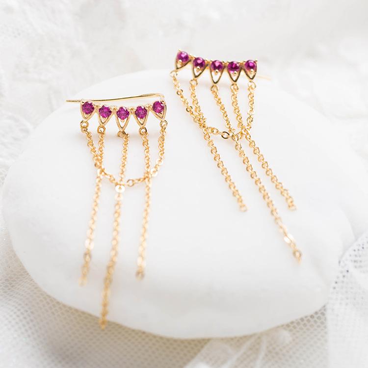 ピアス レディース 女性用 ロング 925シルバー 電気メッキ加工 ジルコニア ルビー イヤリング 赤色 レッド しずく型 ドロップ 揺れる ゆれる フリンジ