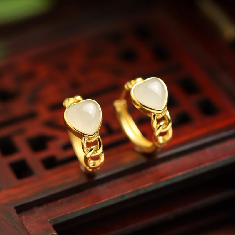 ピアス レディース S925 シルバー 天然 和田玉 白玉 ハート イヤリング レトロ 上品 電気メッキ加工 シルバー925 通勤用 普段使い かわいい