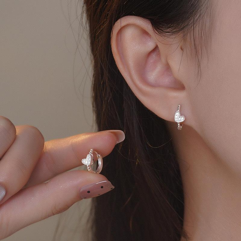 Red Coral - ピアス レディース S999 足銀 ジルコニア ハート 小さめ シンプル かわいい イヤリング 小ぶり シルバー アレルギー対応