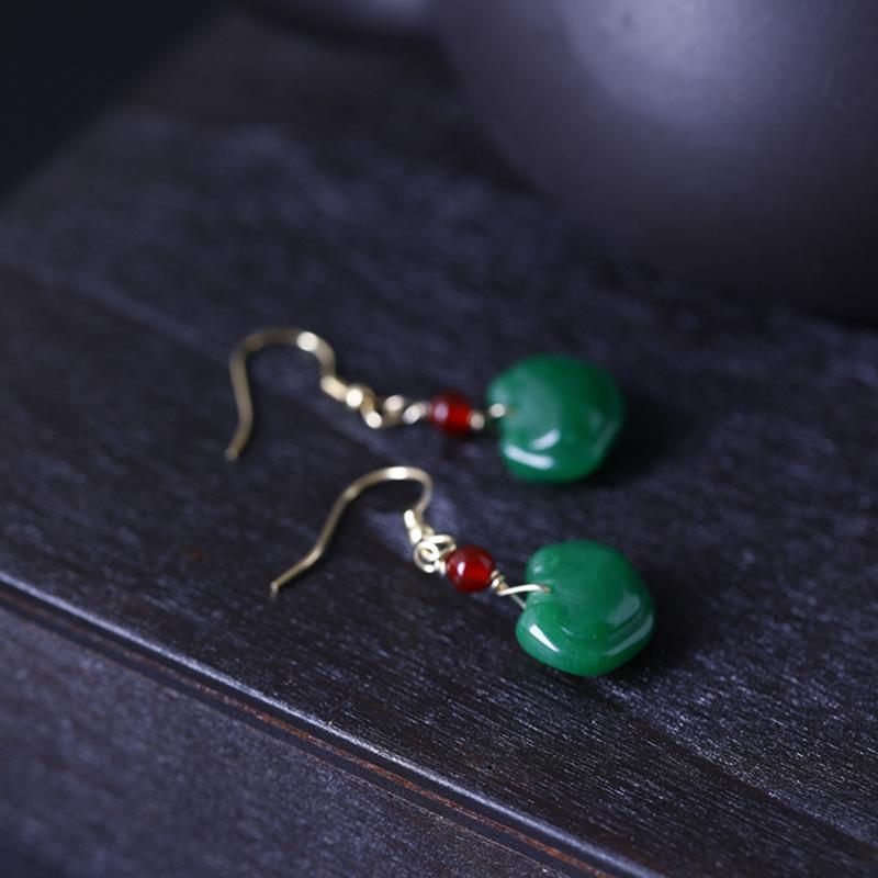 イヤリング レディース 女性用 シルバー925 レトロ 吉祥 如意 瑪瑙 メノウ アゲート ハンドメイド 手作り ドロップ